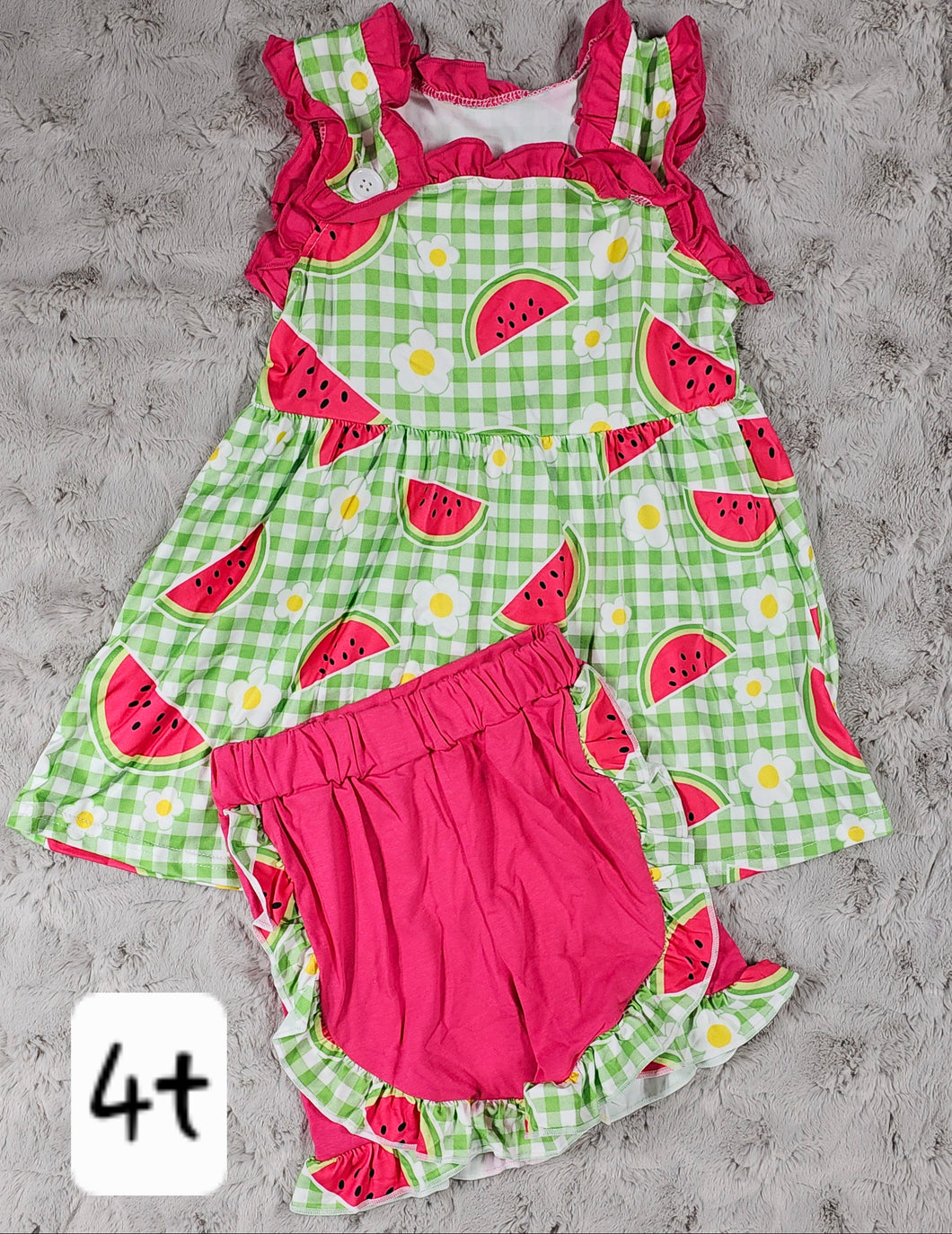 Button Tank Peplum Watermelon Shorts Set