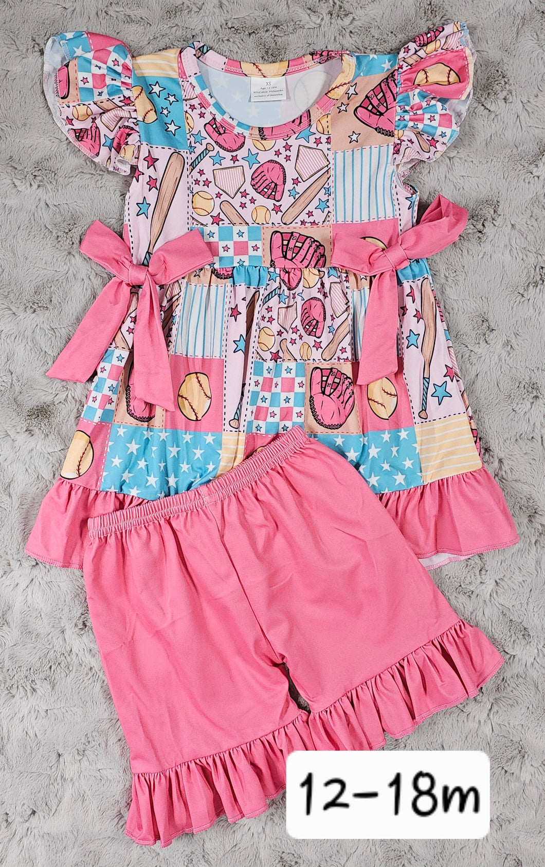 Ruffled Bow Peplum Baseball Shorts Set