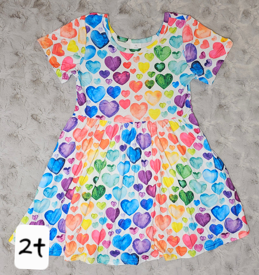Short Sleeve Colorful Heart Dress