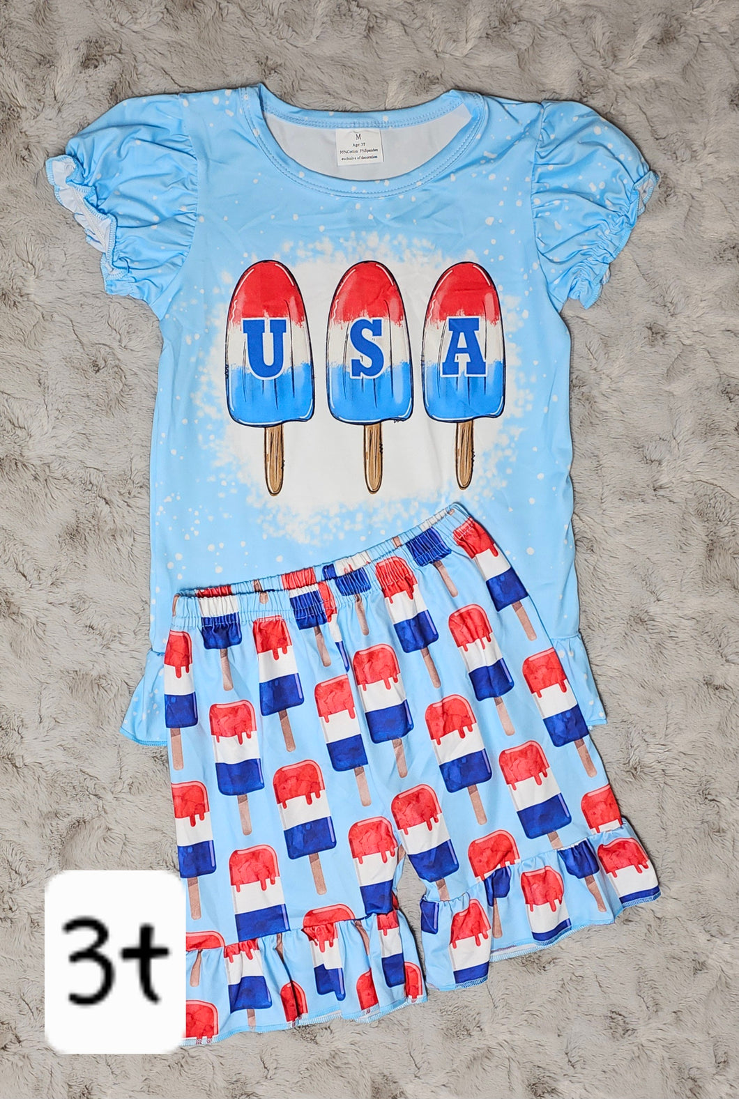 Ruffled Blue USA Shorts Set