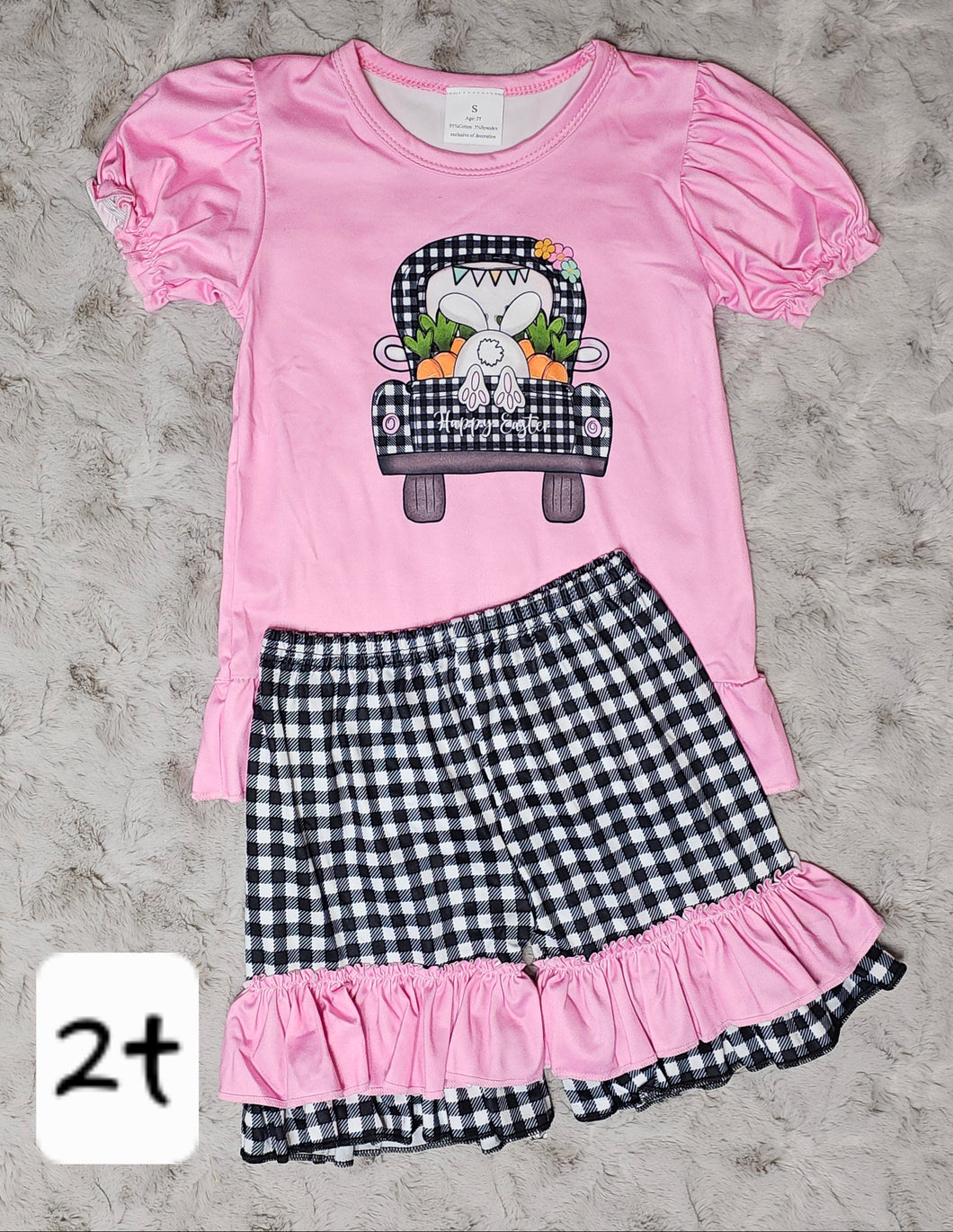 Ruffled Pink Easter Bunny Shorts Set