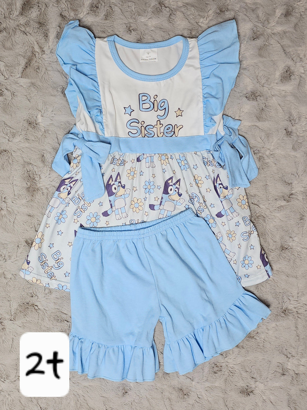 Ruffled Blue Big Sister Shorts Set