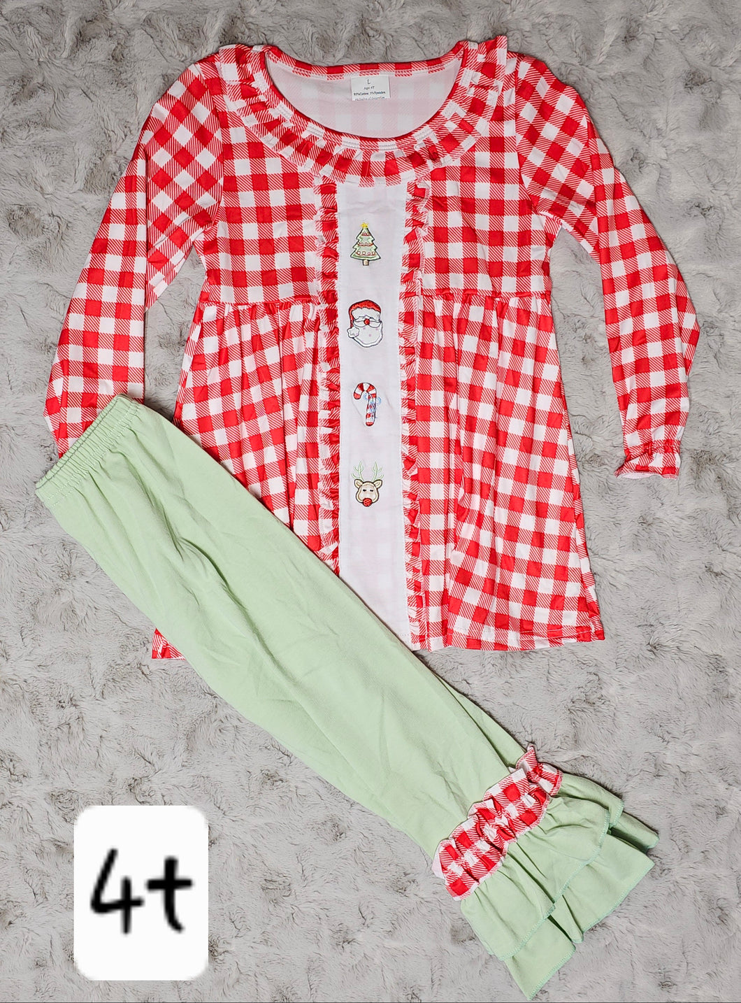 Red Checkered Christmas Pants Set