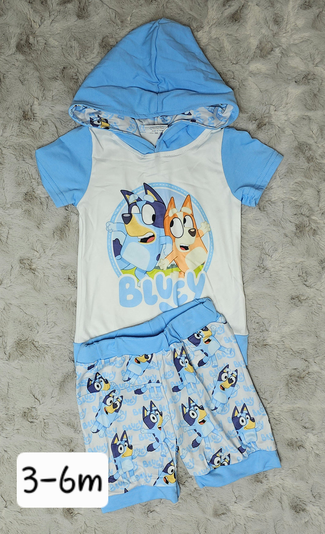 Hooded Short Sleeve Blue Shorts Set