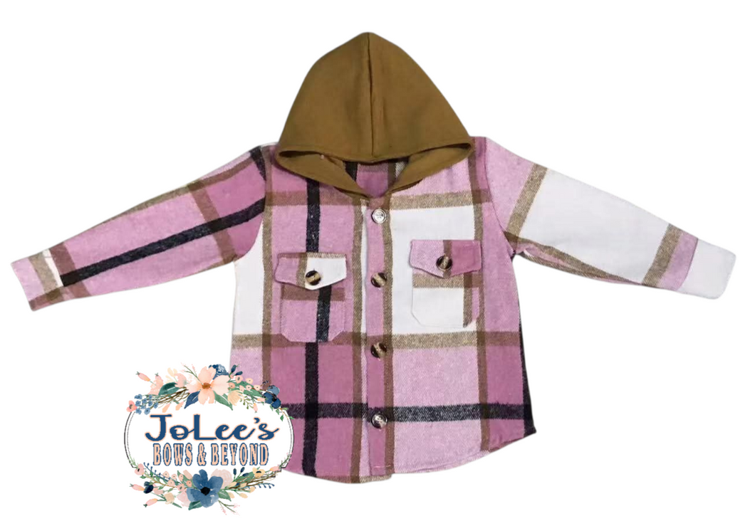 Pink Flannel Hooded Button-up