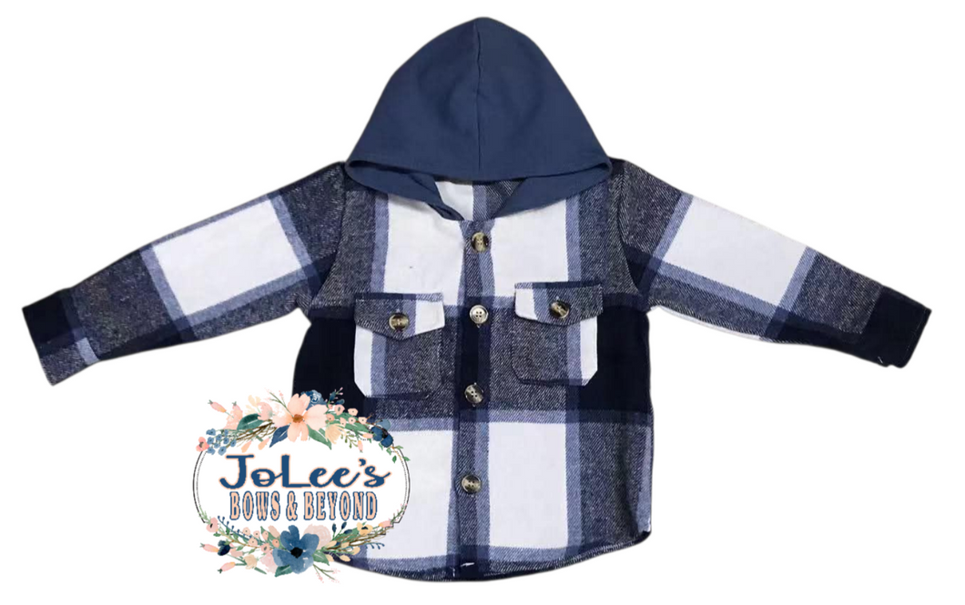 Blue Flannel Hooded Button-up