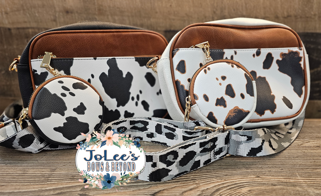 Leather Cowhide Print Crossbody Purse