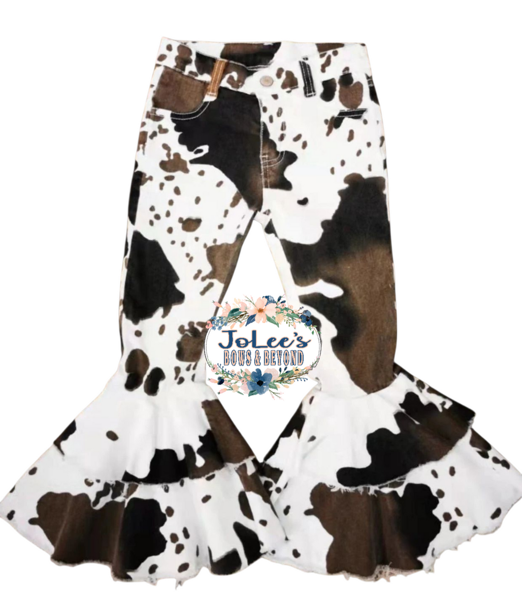 Western Cow Ruffled Denim Pants