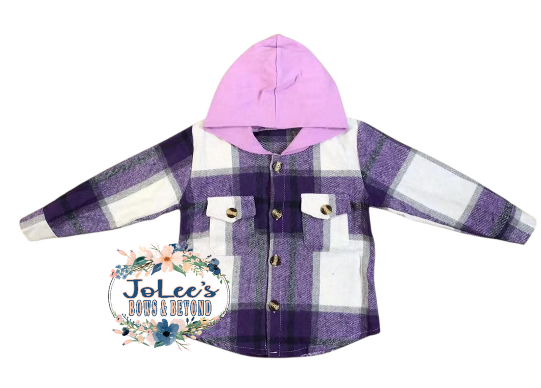 Purple Flannel Hooded Button-up