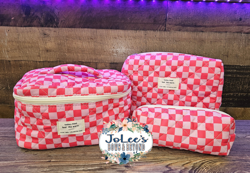 Checkered 3pc Make-up Bag Set