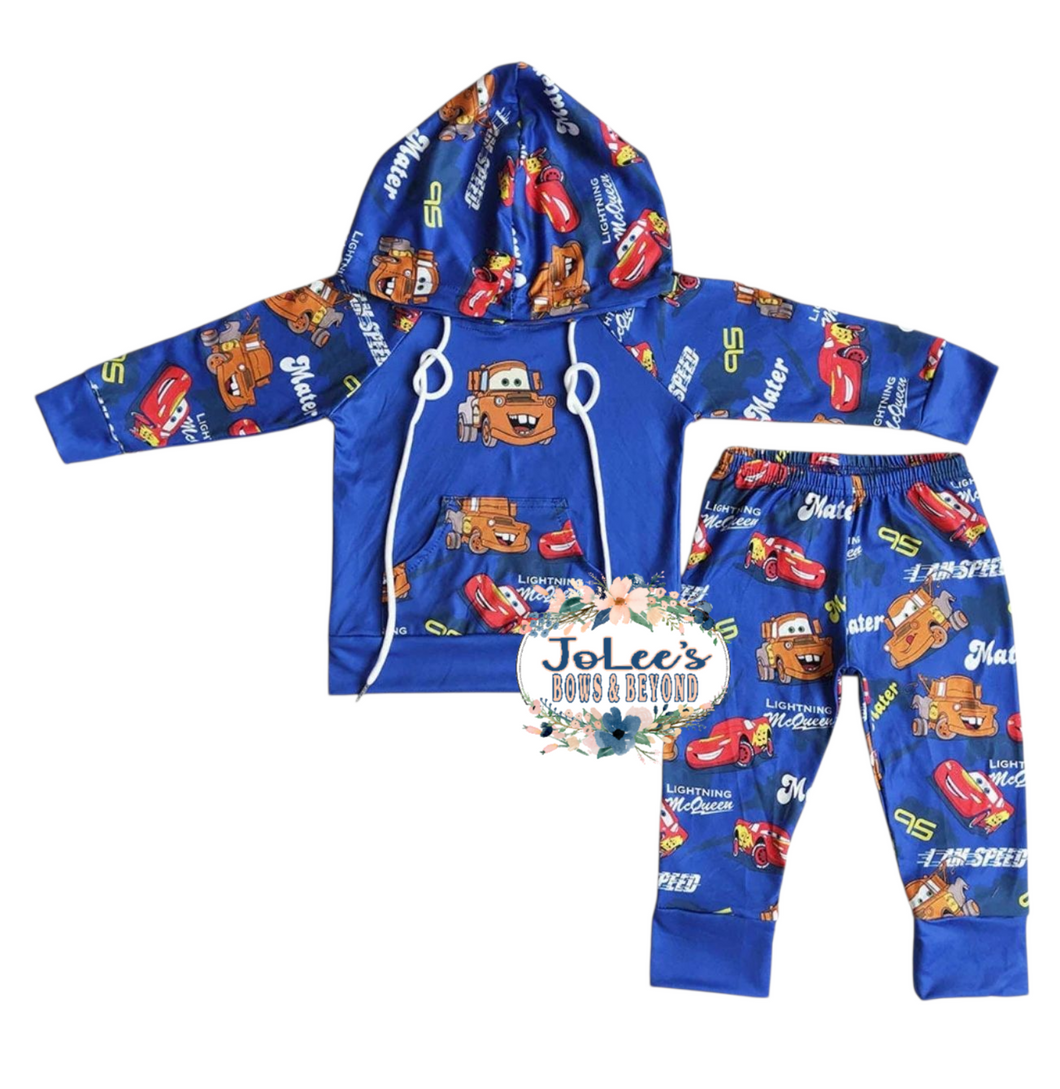 Hooded Blue Character Pants Set