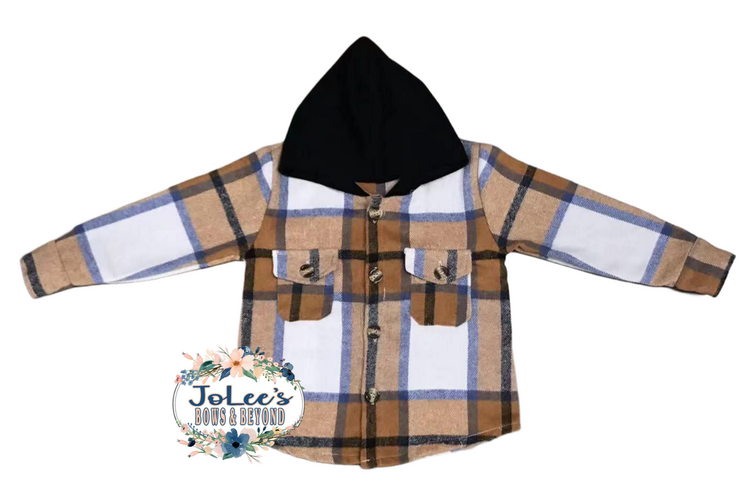 Brown Flannel Hooded Button-up