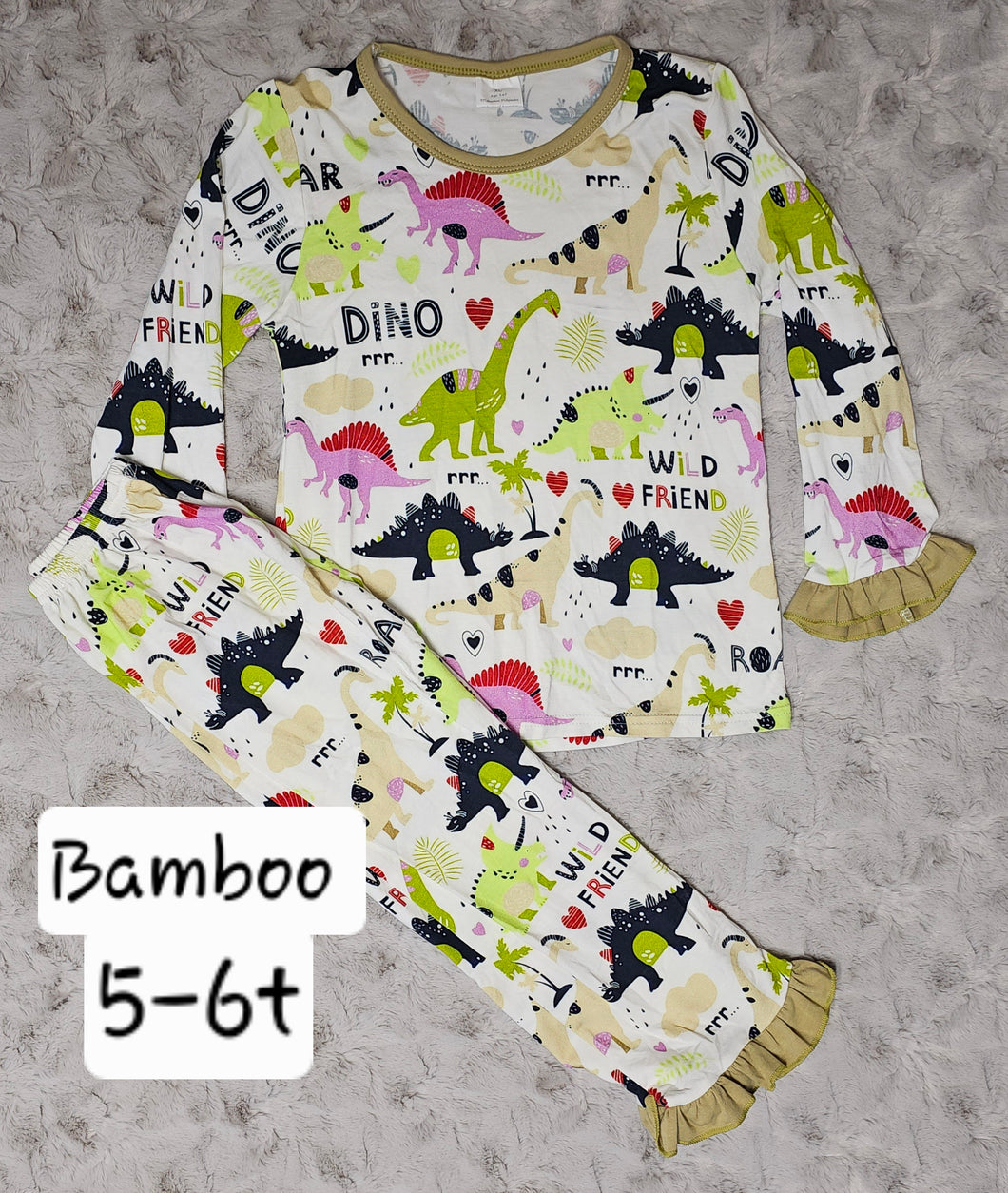 Bamboo Dino Ruffled Pants Set