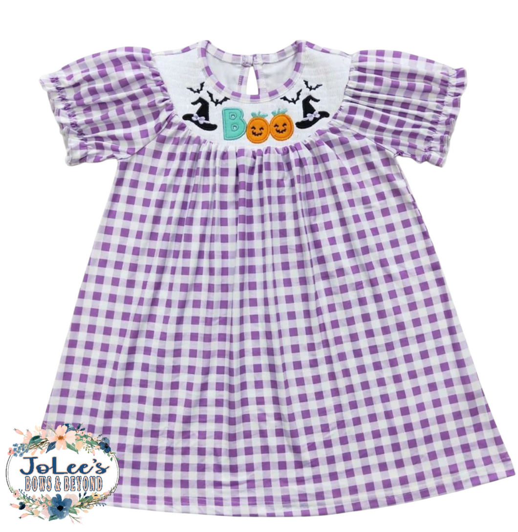 Smocked Checkered Purple Halloween Dress